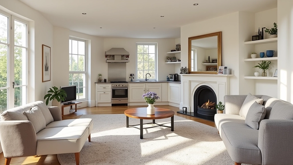 Open-plan kitchen seamlessly integrated into period living room without destroying original features