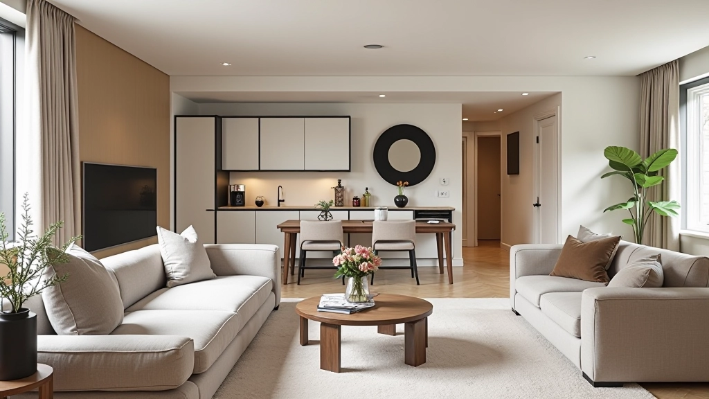 London townhouse with multi-functional spaces, bedroom doubling as office, compact living room setup
