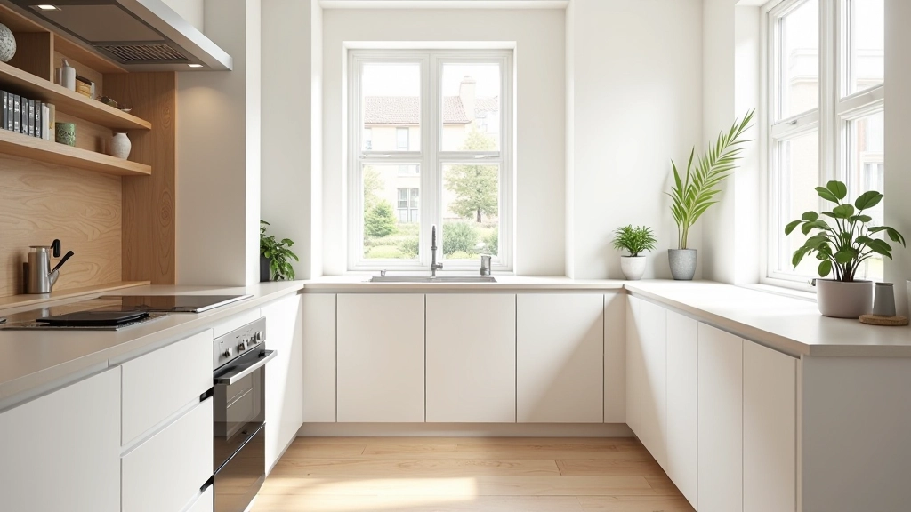Kitchen storage solutions in Victorian terrace showing fitted cupboards and modern shelving in period space