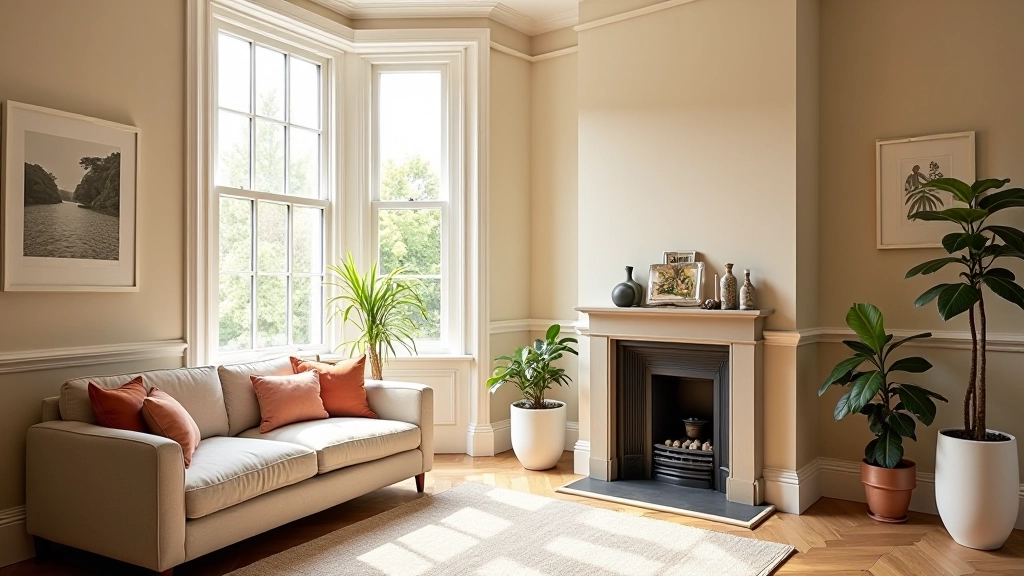 Victorian terrace living room with period features and modern furnishings arranged thoughtfully